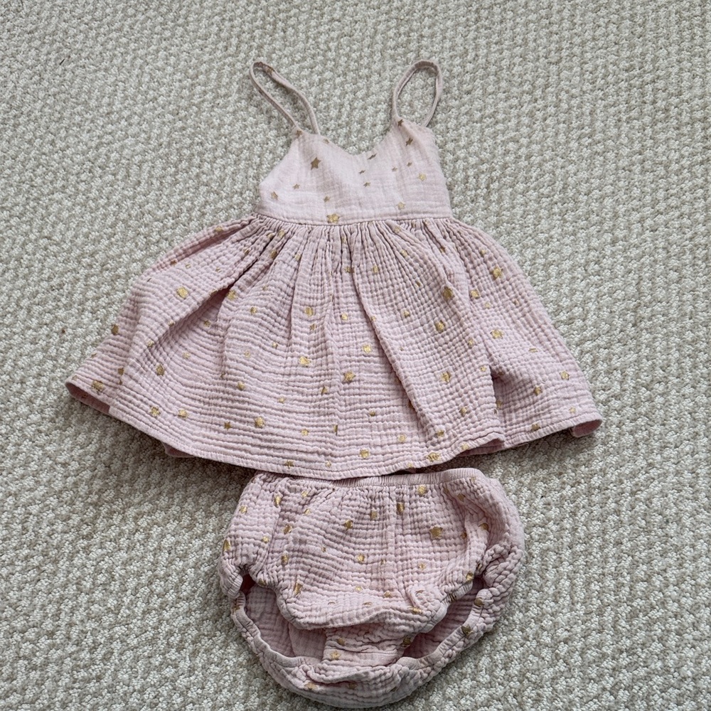 Oh Baby! Pink and Gold Star Dress with matching diaper cover